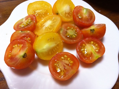 夏野菜の揚げびたし、もずくのかき揚げ。