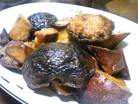 しいたけの肉詰めとさつまいもの広東風炒め