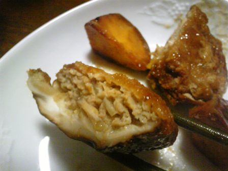 しいたけの肉詰めとさつまいもの広東風炒め