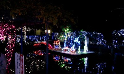 行列のできる中津城公園のイルミネーション