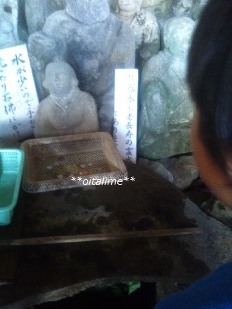 羅漢像前に湧き出る甘露水の画像