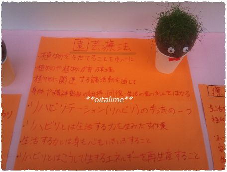 園芸療法について書かれた手書きの展示物の画像
