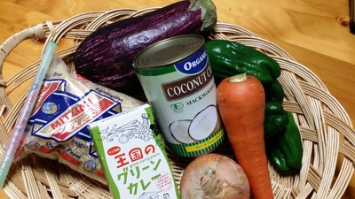 ゼブラナスでグリーンカレーと野菜炒め