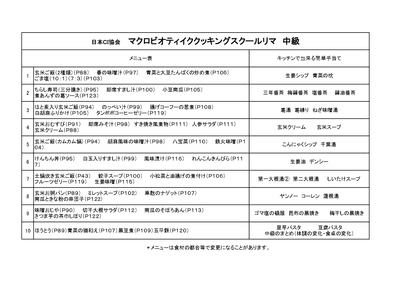日本CI協会 マクロビオティック クッキングスクールリマ 大分校 中級コース (2021年1月~) 日本CI協会 マクロビオティック クッキングスクールリマ 大分校 中級コース (2021年1月~)