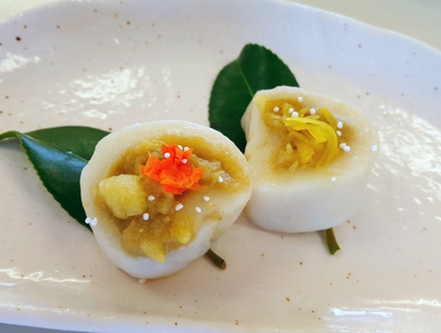#野菜寿司 ・#蓮根すりながし汁 ・#高野豆腐の八丁焼き ・#つくも煮 ・#白玉椿 #野菜寿司 ・#蓮根すりながし汁 ・#高野豆腐の八丁焼き ・#つくも煮 ・#白玉椿