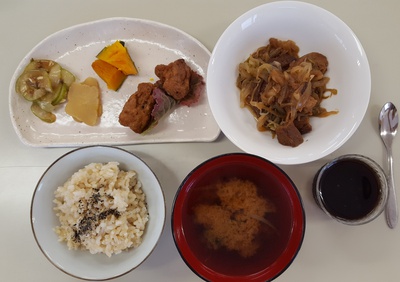✳車麩の揚げに✳穀物コーヒー✳玄米ご飯✳味噌汁 ✳車麩の揚げに✳穀物コーヒー✳玄米ご飯✳味噌汁