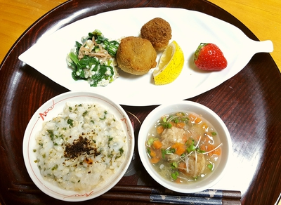 かぼちゃコロッケ*大豆タンパクの葛あんかけ かぼちゃコロッケ*大豆タンパクの葛あんかけ