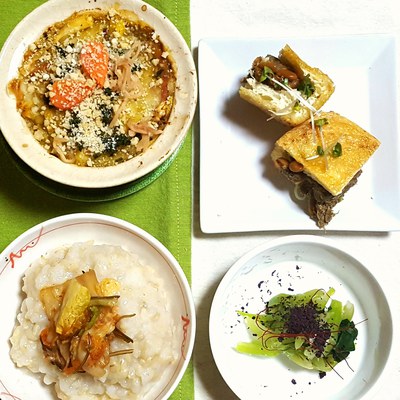 かぼちゃと蕪のグラタン＊揚げの納豆詰め