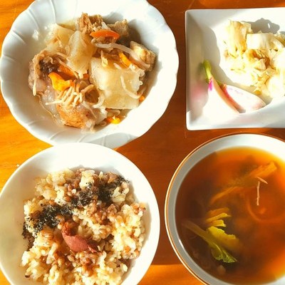 山芋ボールと野菜の葛寄せ*白菜の酢味噌あえ 山芋ボールと野菜の葛寄せ*白菜の酢味噌あえ