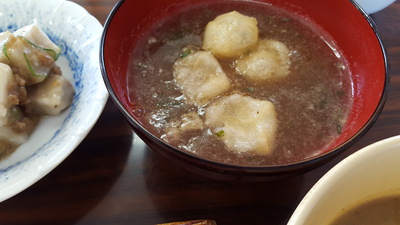 ✳ぼたもち✳キャベツのスープ✳蒸し里芋のあんかけ✳大豆タンパクの唐揚げ✳淡雪スープ ✳ぼたもち✳キャベツのスープ✳蒸し里芋のあんかけ✳大豆タンパクの唐揚げ✳淡雪スープ
