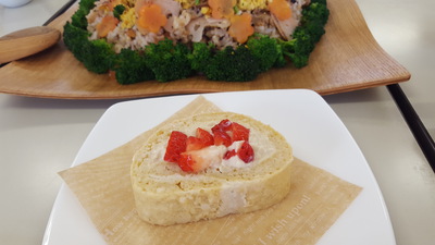 ✳ちらし寿司✳餃子スープ✳鰻擬き✳米粉のロールケーキ ✳ちらし寿司✳餃子スープ✳鰻擬き✳米粉のロールケーキ