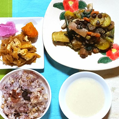黒米入り玄米ご飯＊根菜の葛寄せ