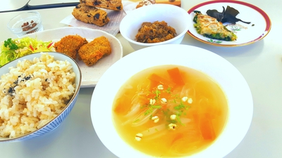 2018.4.7 リマ大分校初級クラス ・ ・ #三分づき土鍋ご飯 #野菜スープ #一口コーフーカツ #レーズンクッキー 2018.4.7 リマ大分校初級クラス ・ ・ #三分づき土鍋ご飯 #野菜スープ #一口コーフーカツ #レーズンクッキー