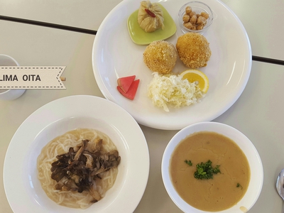 粟とカボチャのクロケット&キノコの米パスタ&ひよこ豆スープ 粟とカボチャのクロケット&キノコの米パスタ&ひよこ豆スープ