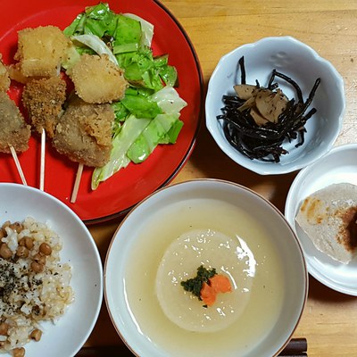 串カツ*はとむぎ入り玄米ご飯 串カツ*はとむぎ入り玄米ご飯