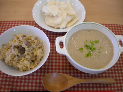 もちもち栗ご飯＆根菜のポタージュシチュー